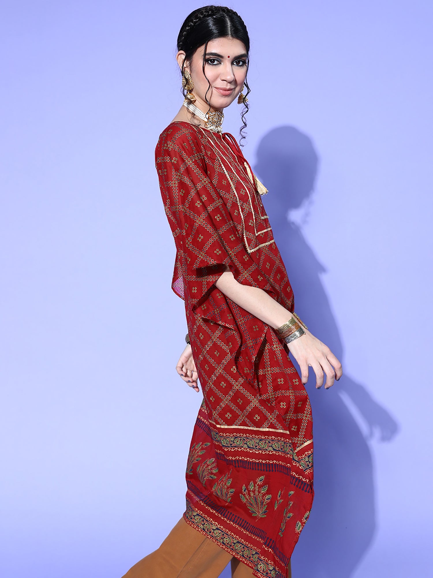 Red Printed Kuftan Kurta