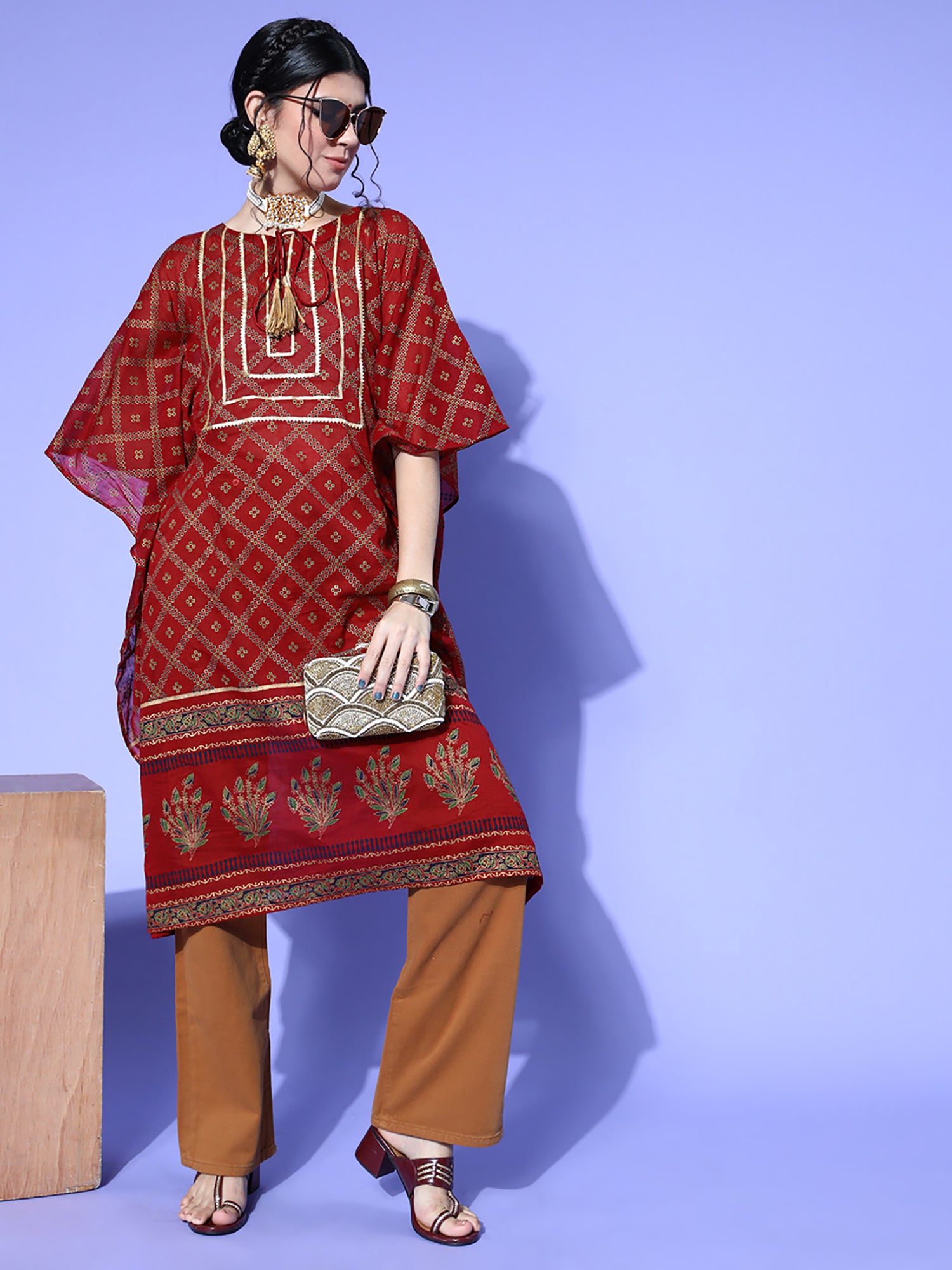 Red Printed Kuftan Kurta