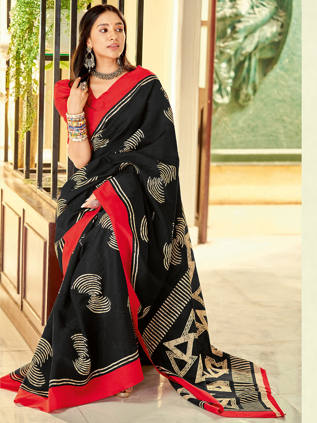 Bhagalpuri Silk Black Printed Designer Saree With Blouse