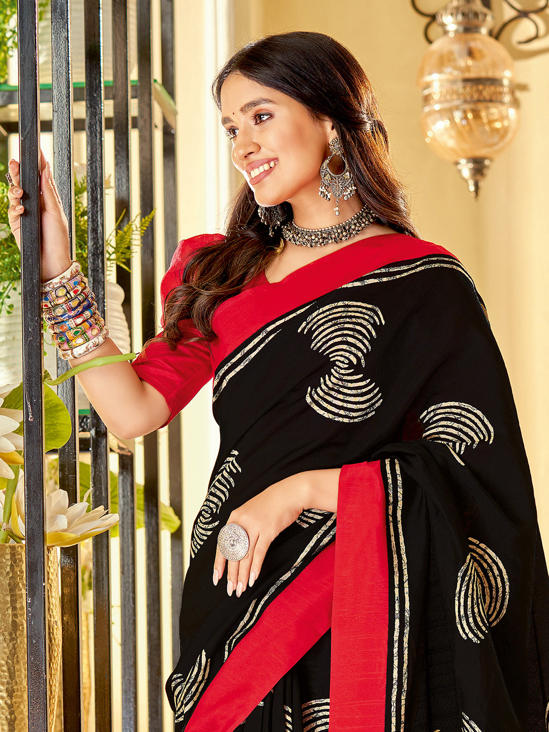 Bhagalpuri Silk Black Printed Designer Saree With Blouse