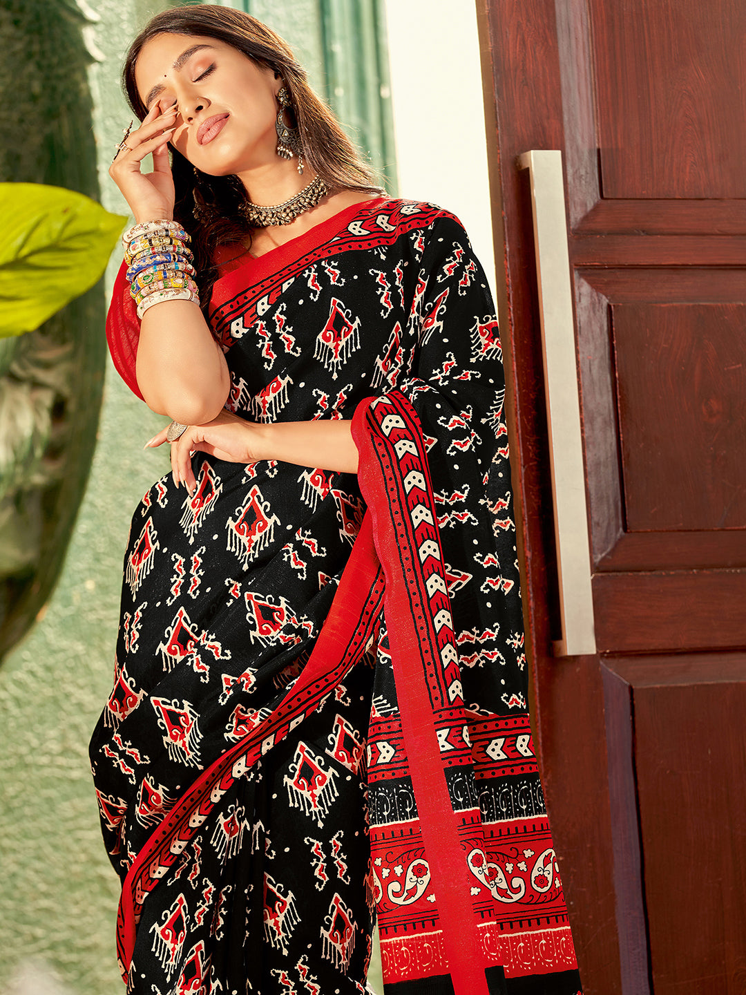 Bhagalpuri Silk Black Printed Designer Saree With Blouse