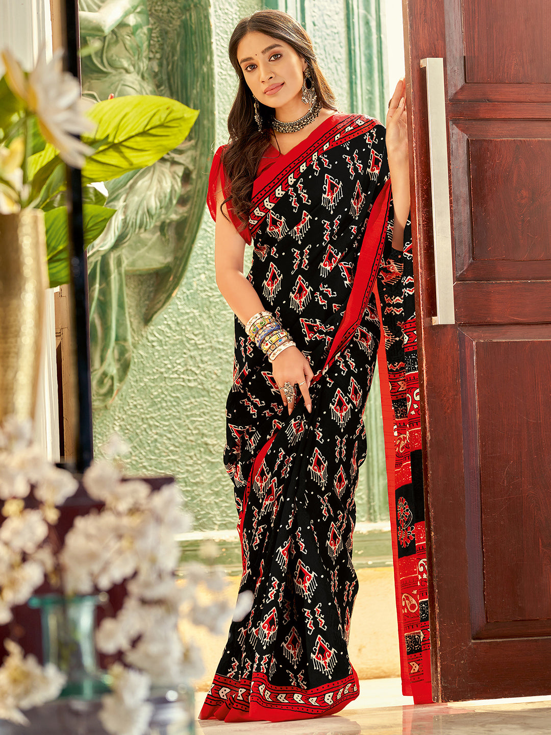 Bhagalpuri Silk Black Printed Designer Saree With Blouse