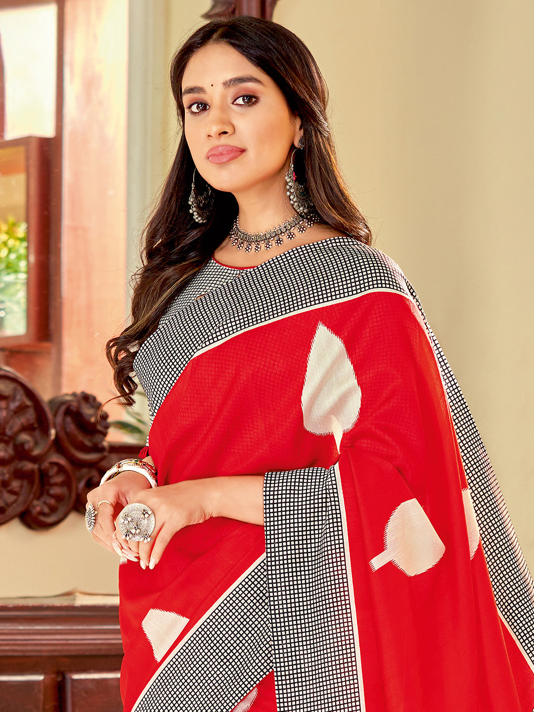 Bhagalpuri Silk Red Printed Designer Saree With Blouse