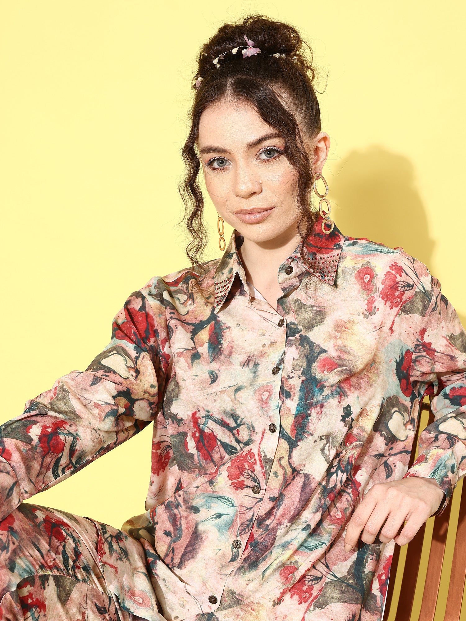 Women Printed Shirt with Trousers Co-Ords