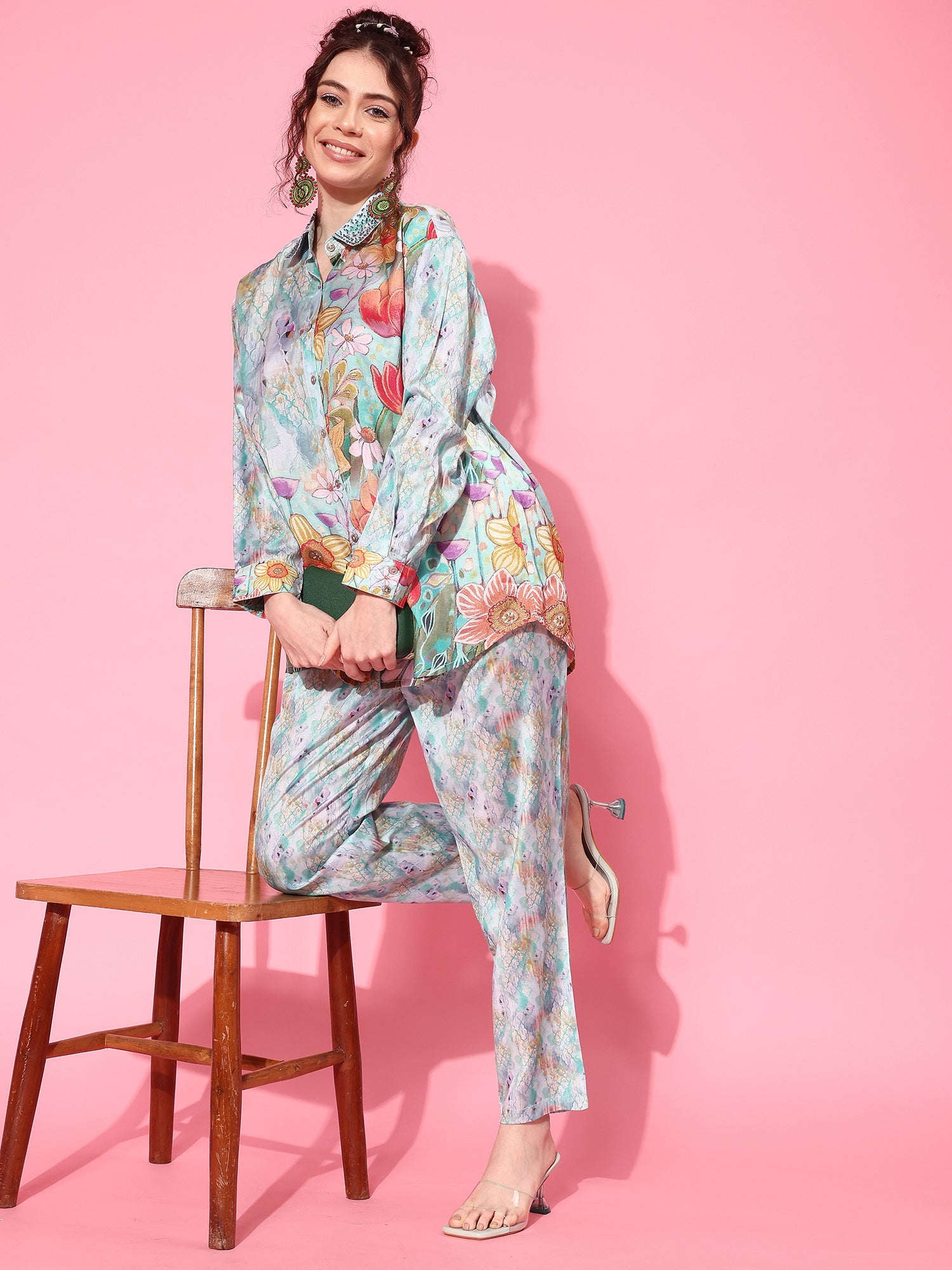 Women Printed Shirt with Trousers Co-Ords