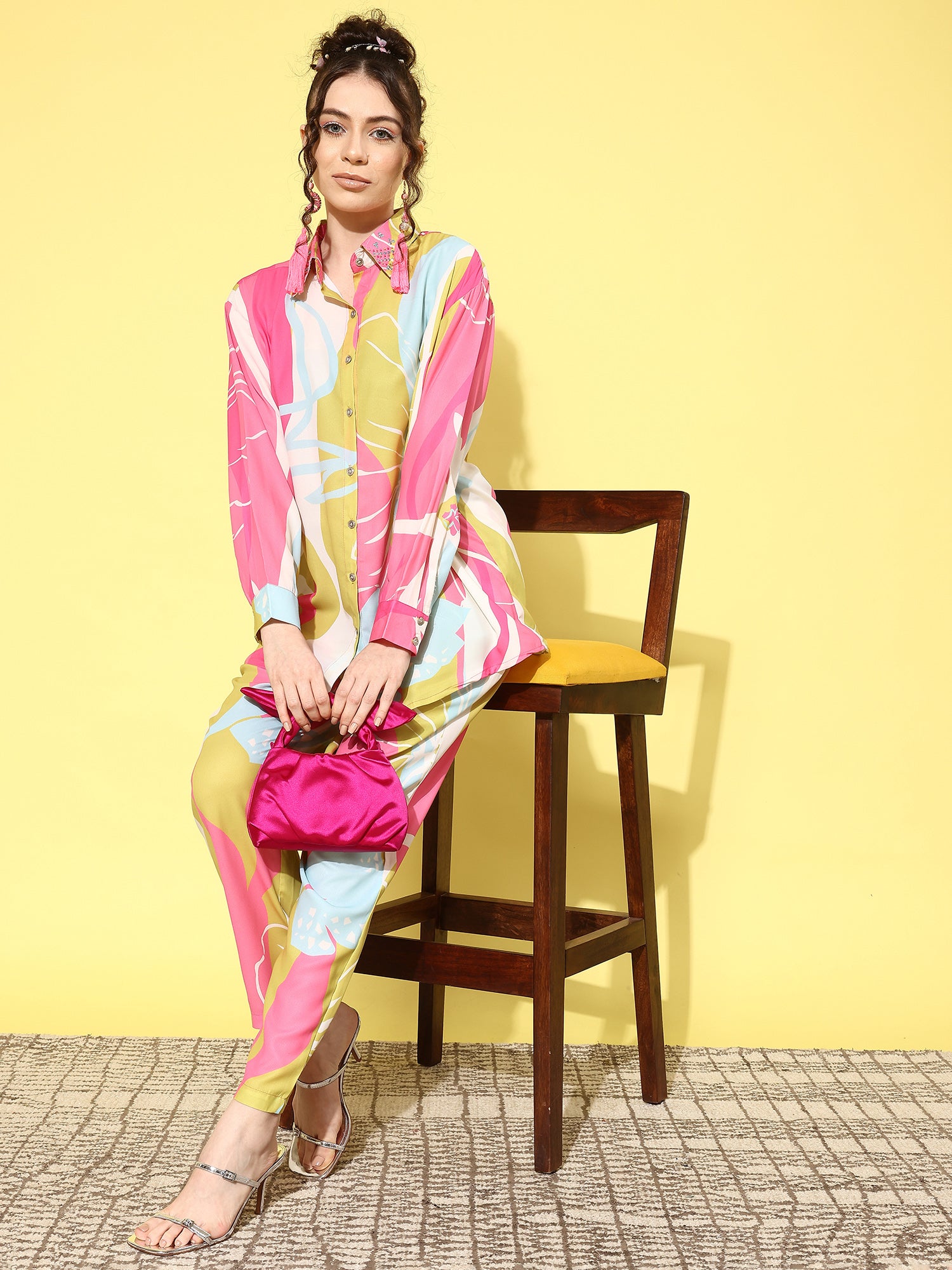 Women Printed Shirt with Trousers Co-Ords