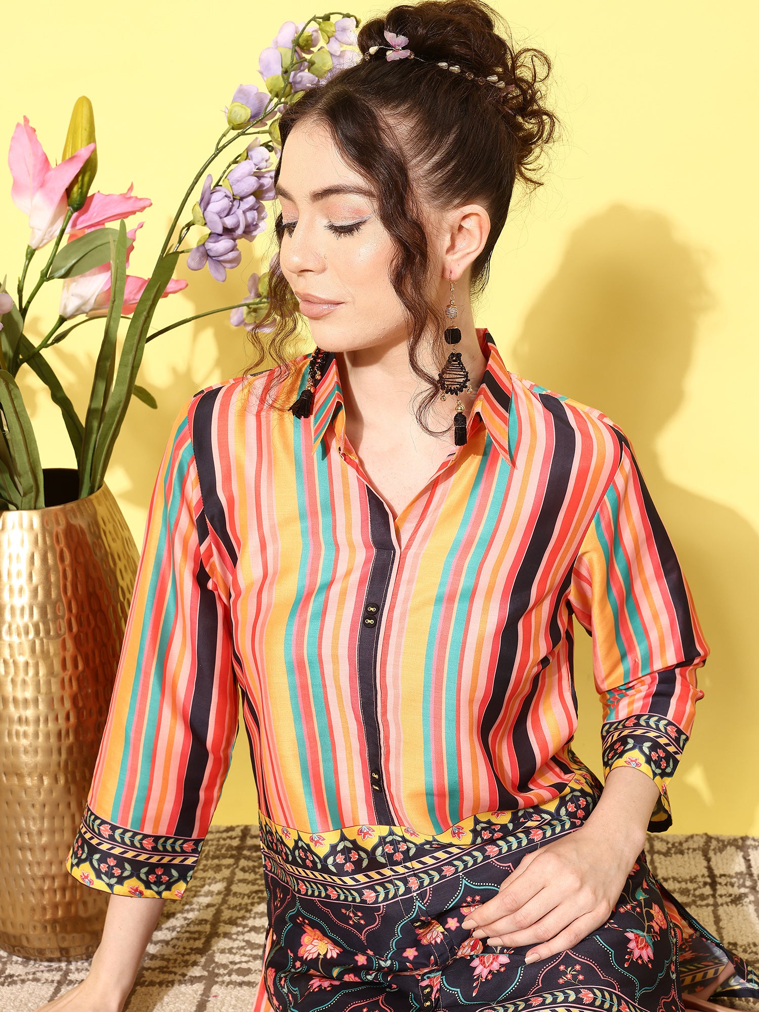 Women Printed Shirt with Trousers Co-Ords