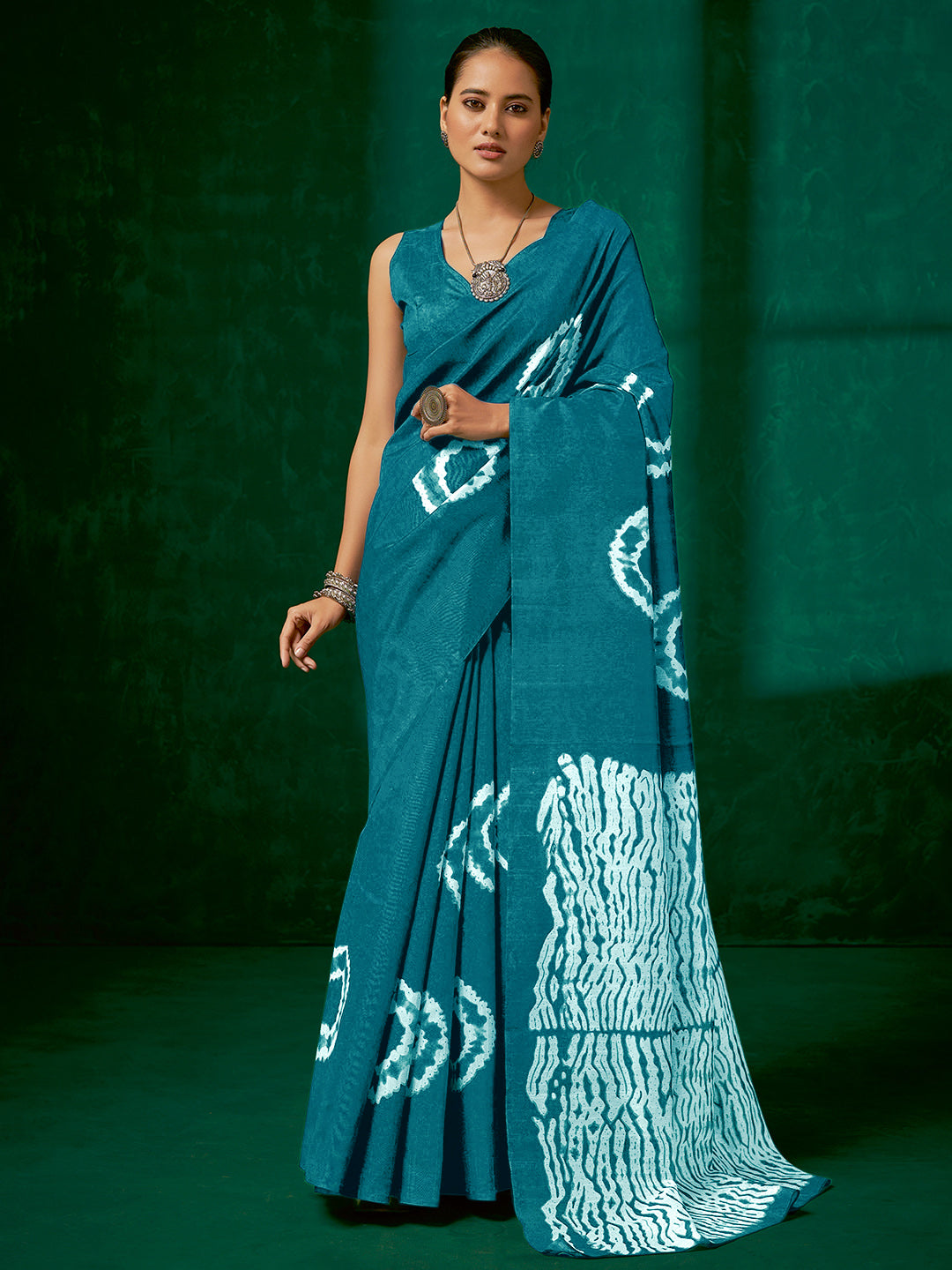 Bhagalpuri Silk Blue Printed Designer Saree With Blouse