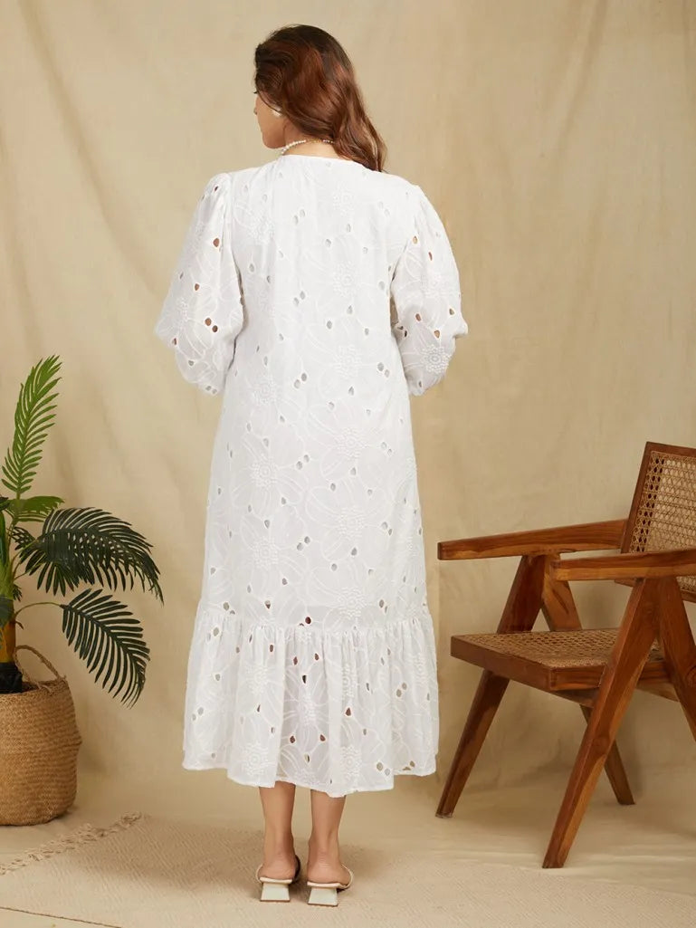 White Embroidered Cotton Dress