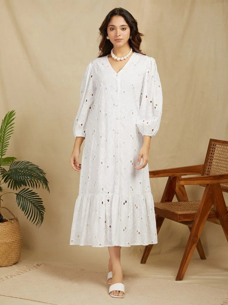 White Embroidered Cotton Dress