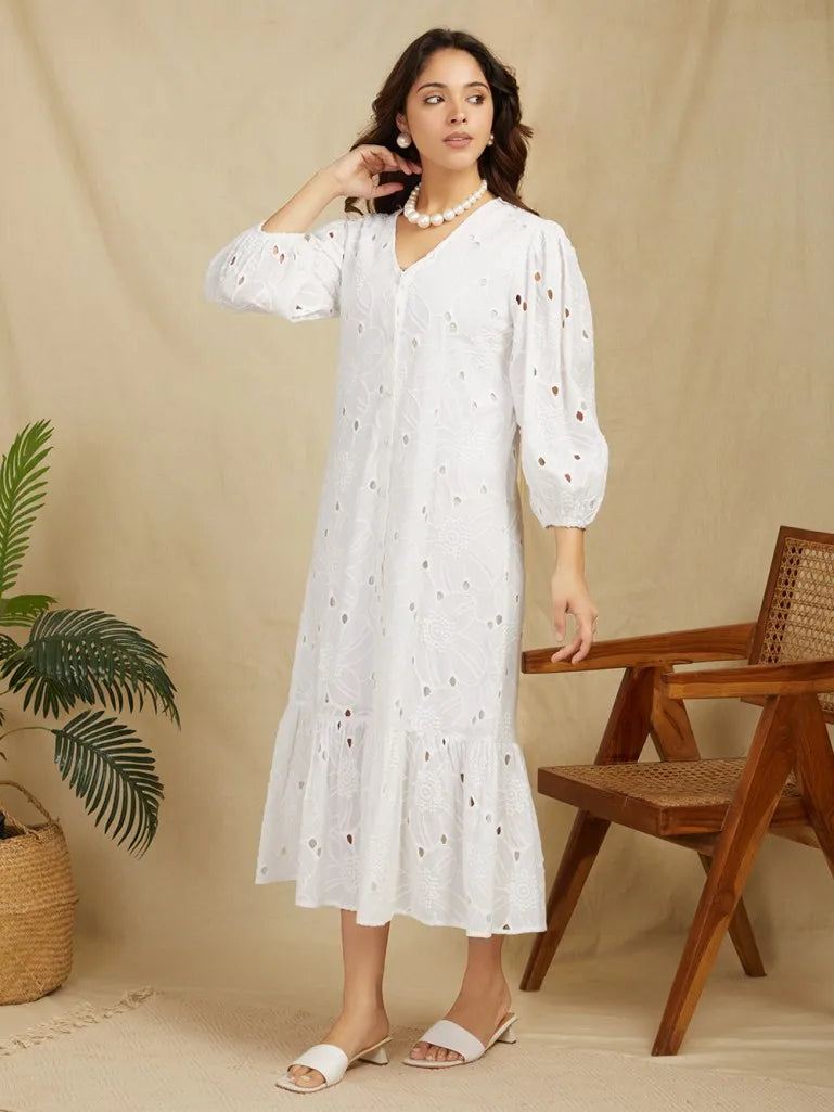 White Embroidered Cotton Dress