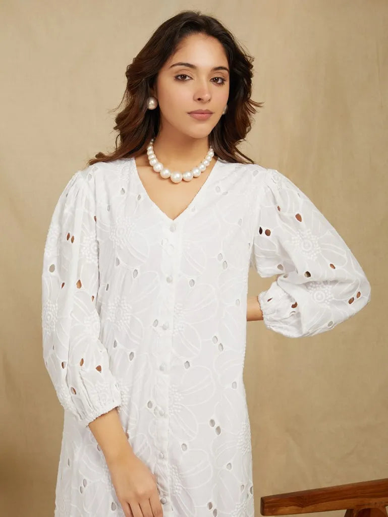 White Embroidered Cotton Dress