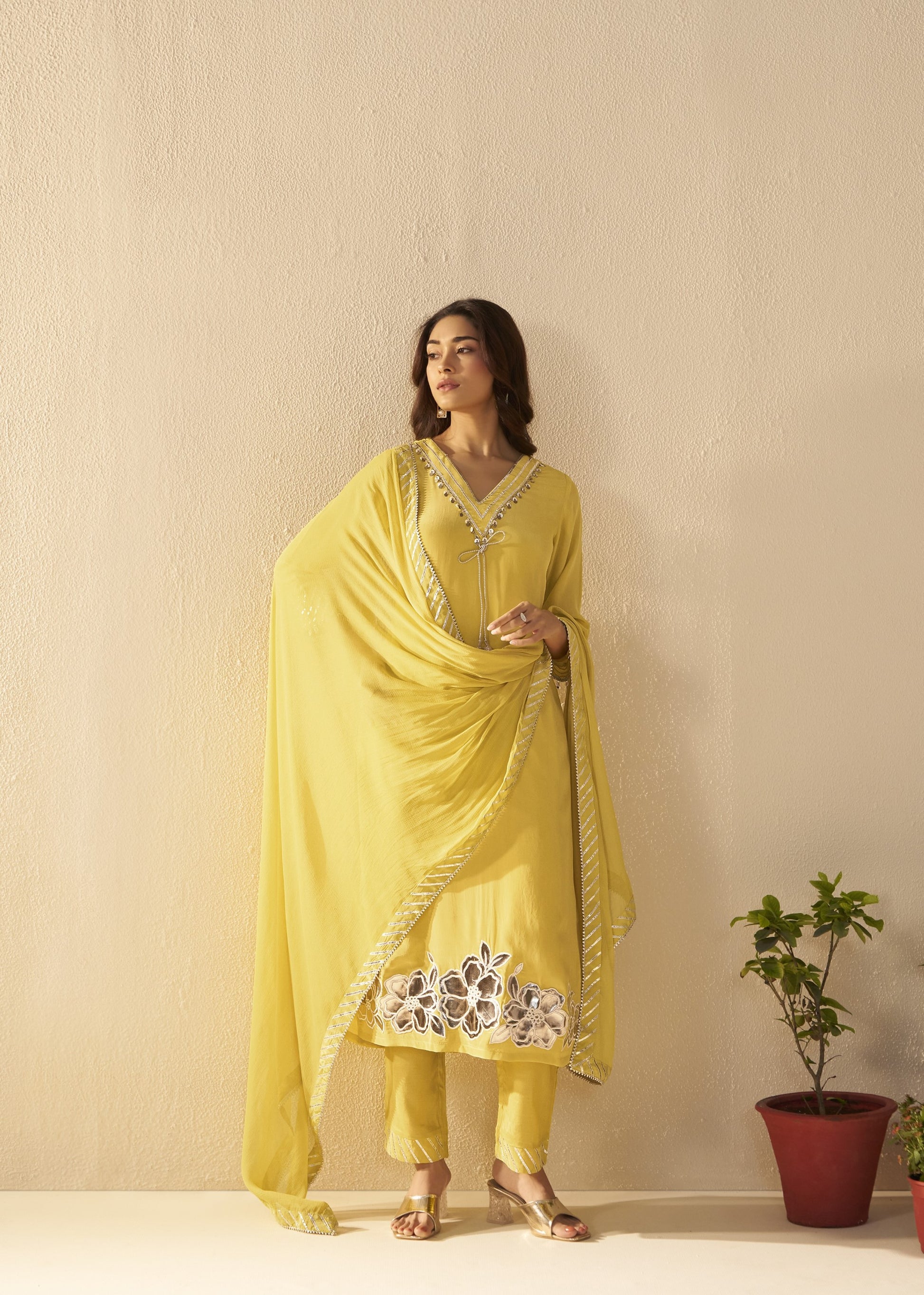 Albeli Lemon Applique work Premium suit set-AL
