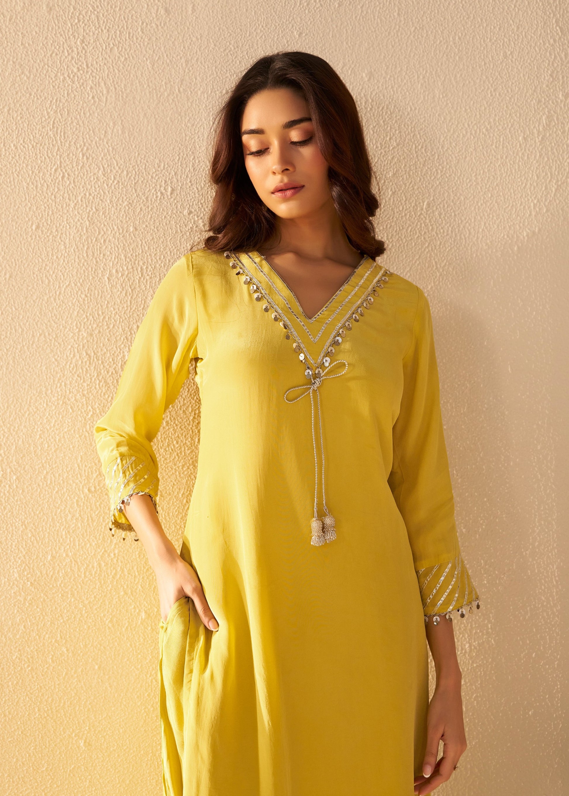 Albeli Lemon Applique work Premium suit set-AL