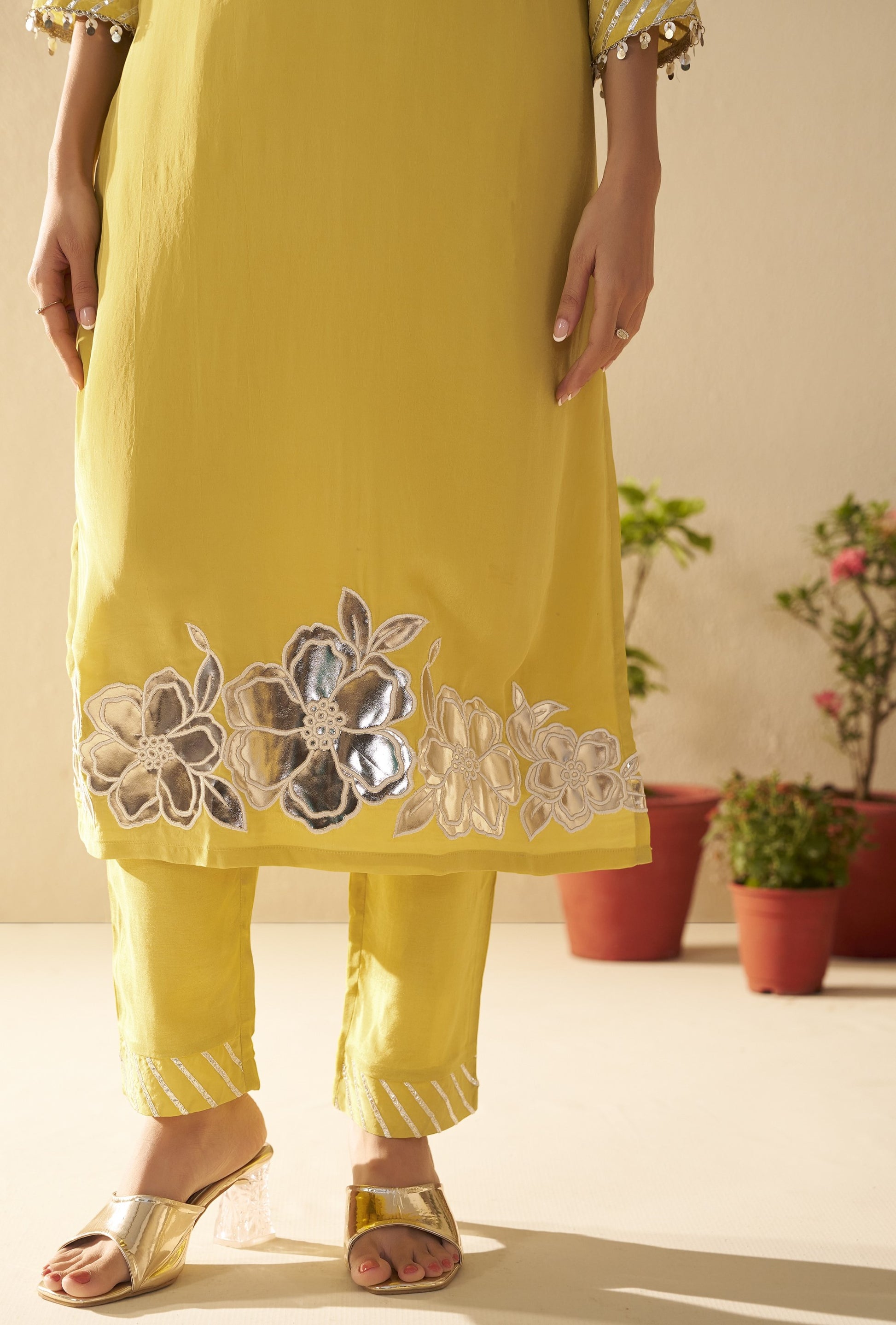 Albeli Lemon Applique work Premium suit set-AL