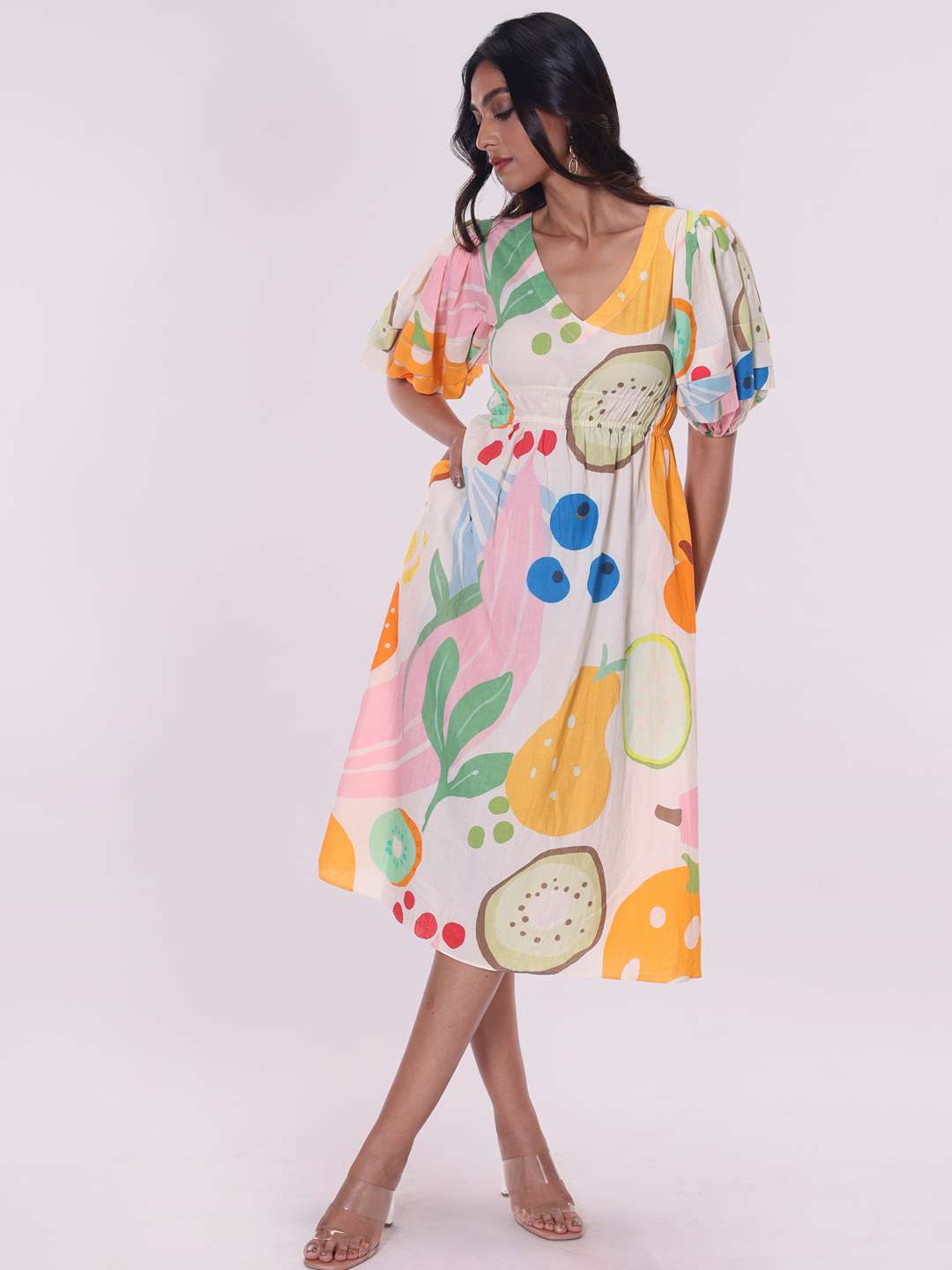 Berry Printed V Neck Dress