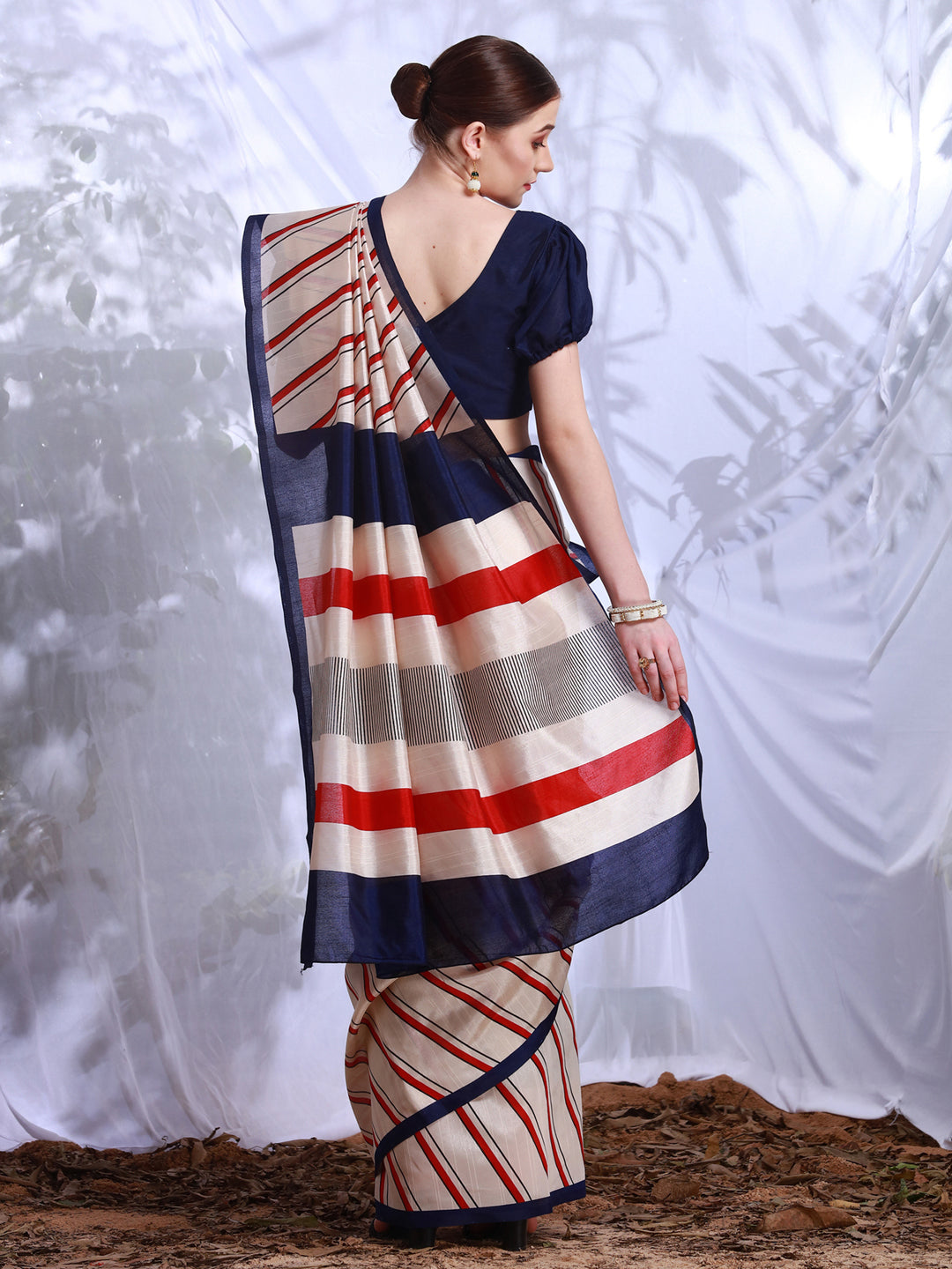 Bhagalpuri Silk Cream Printed Designer Saree With Blouse