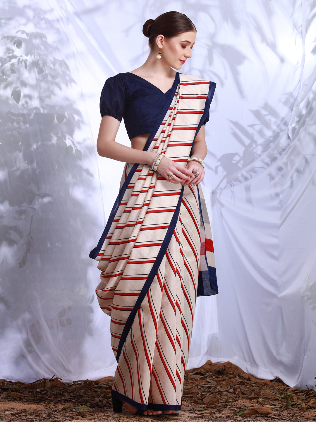 Bhagalpuri Silk Cream Printed Designer Saree With Blouse