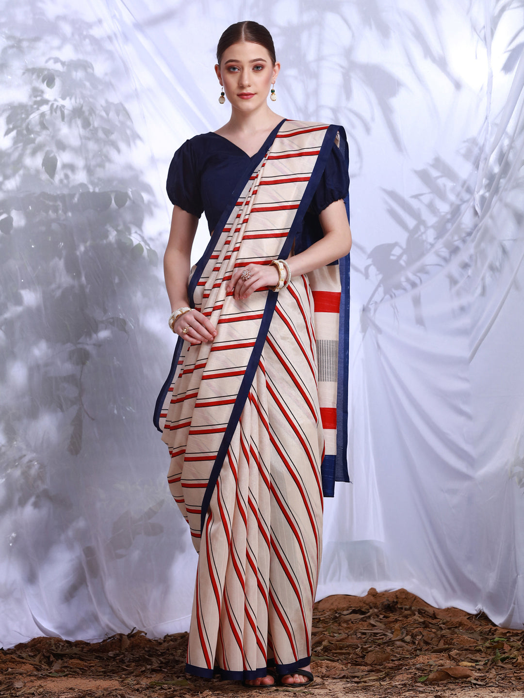 Bhagalpuri Silk Cream Printed Designer Saree With Blouse