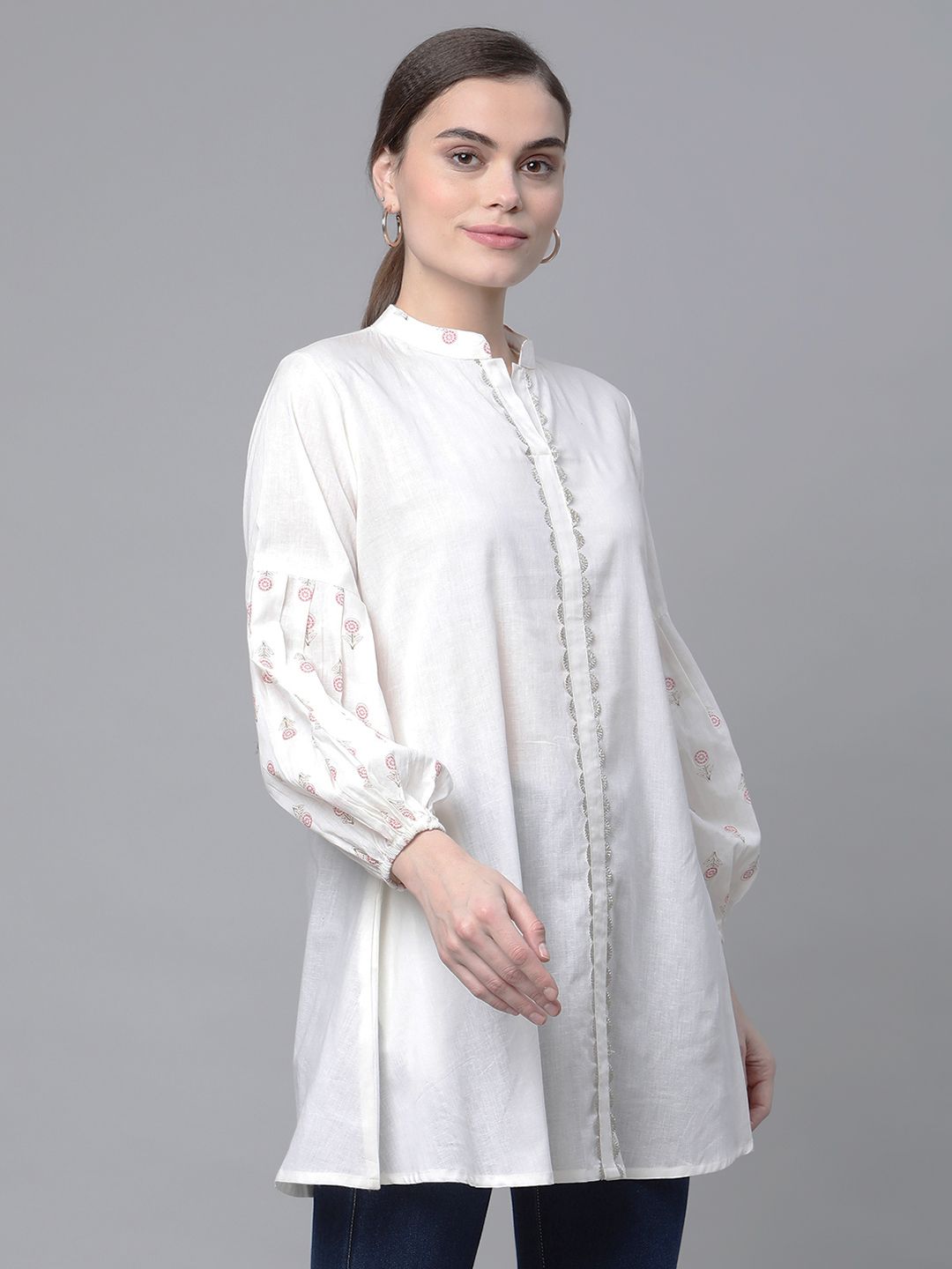 Off White Pure Cotton Printed Tunic