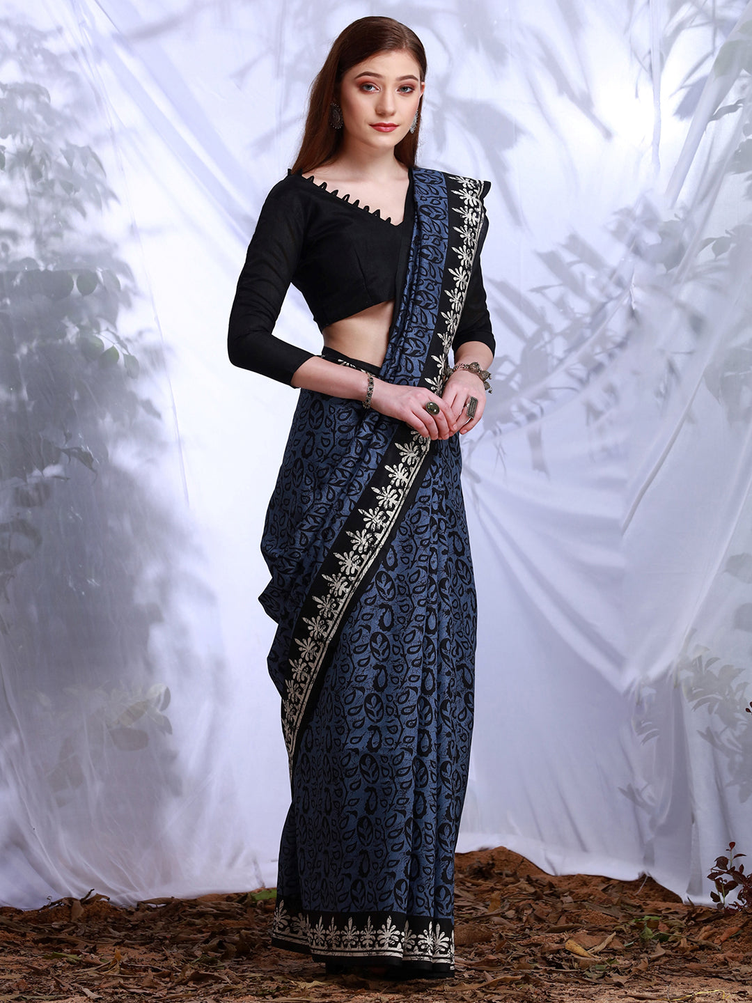 Bhagalpuri Silk Blue Printed Designer Saree With Blouse