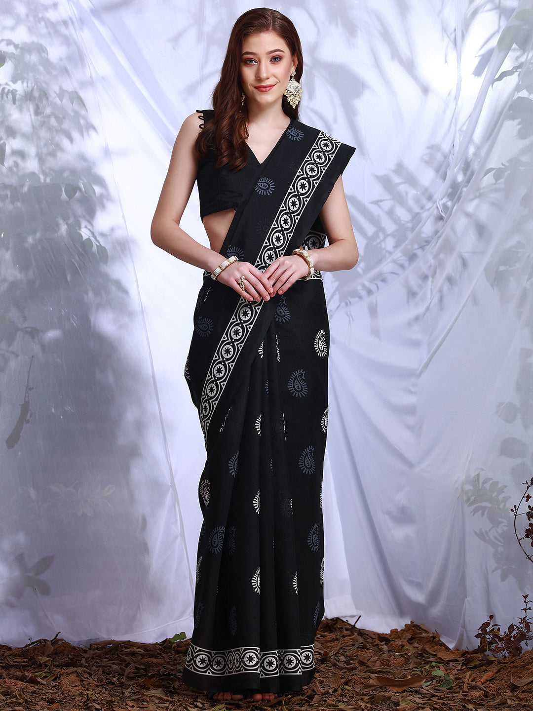 Bhagalpuri Silk Black Printed Designer Saree With Blouse