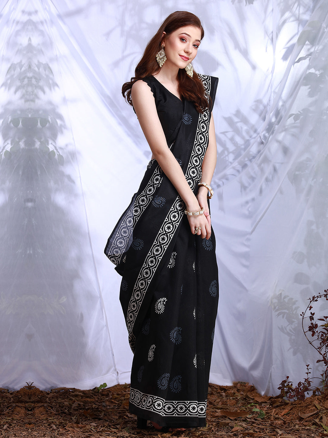 Bhagalpuri Silk Black Printed Designer Saree With Blouse