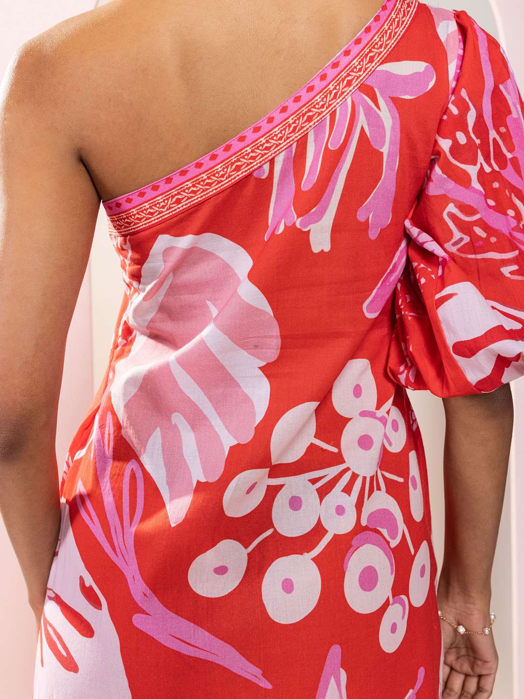 Monstera Printed One Shoulder Midi Dress