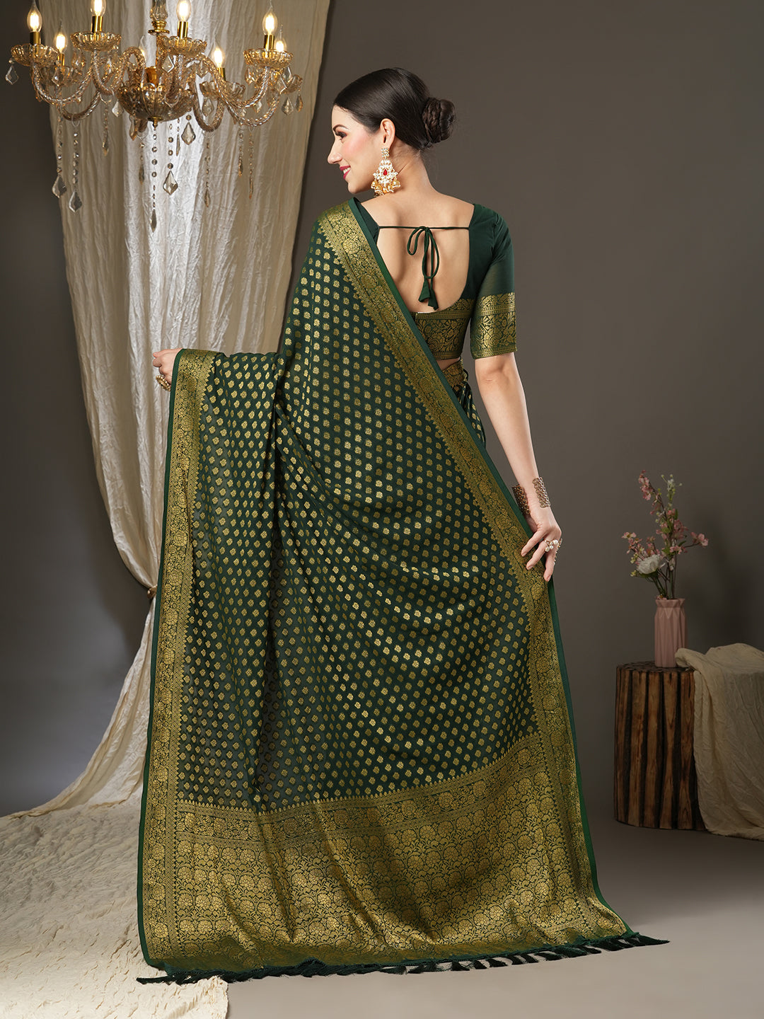 Georgette Green Woven Design Designer Saree With Blouse