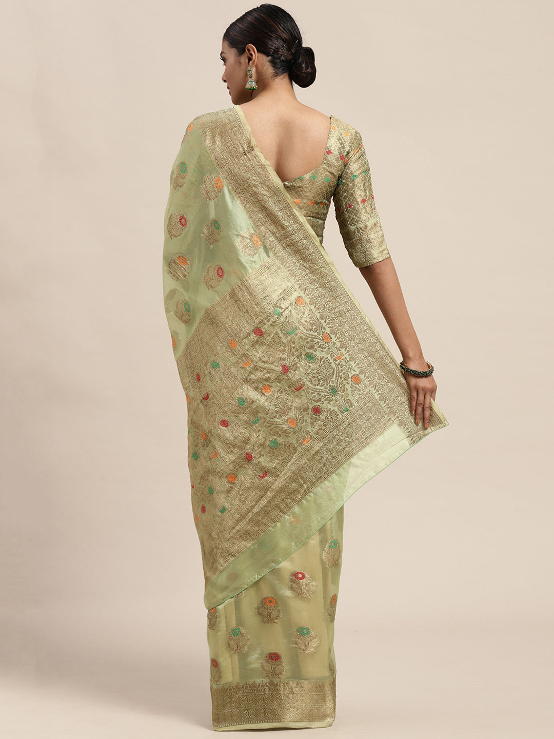 Silk Blend Olive WovenDesign DesignerSaree With Blouse Piece