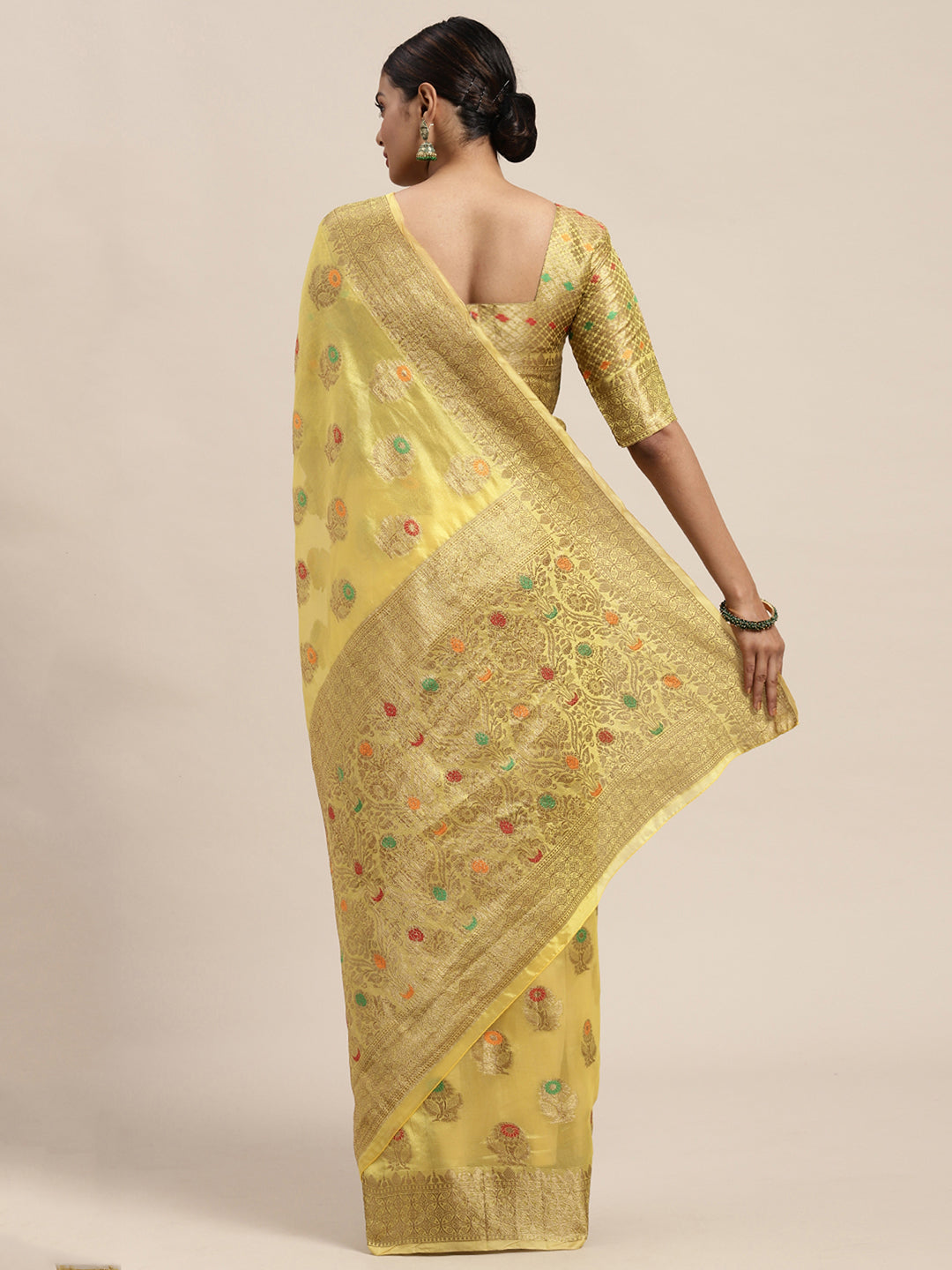 Silk Blend Yellow WovenDesign DesignerSaree With Blouse Piece