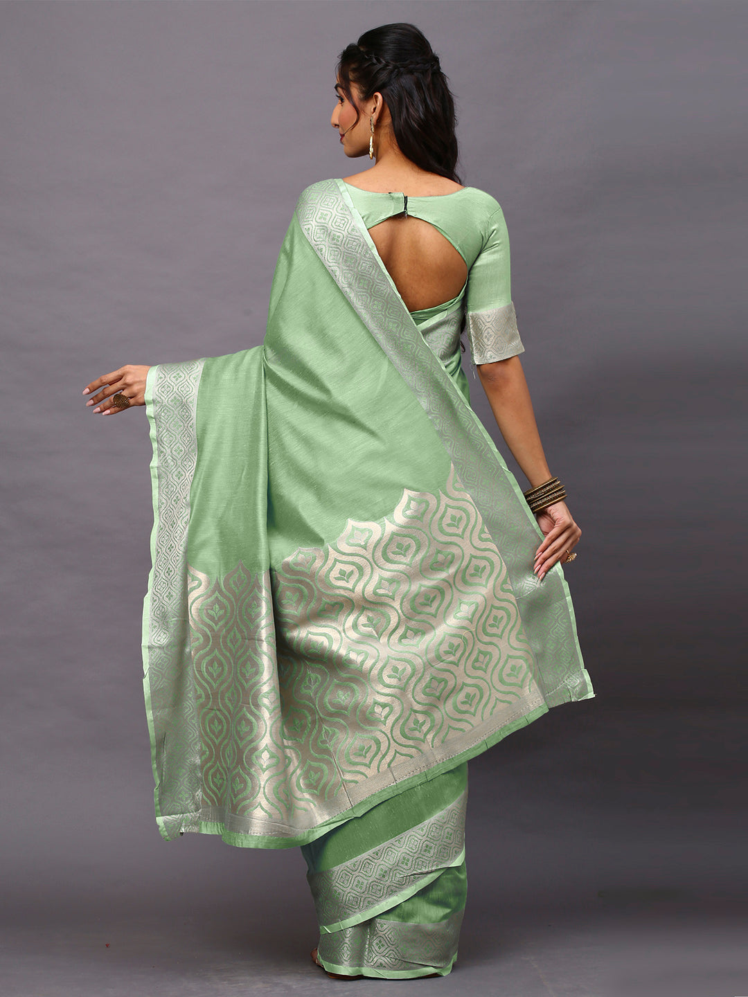 Linen Blend Green Woven Design Designer Saree With Blouse