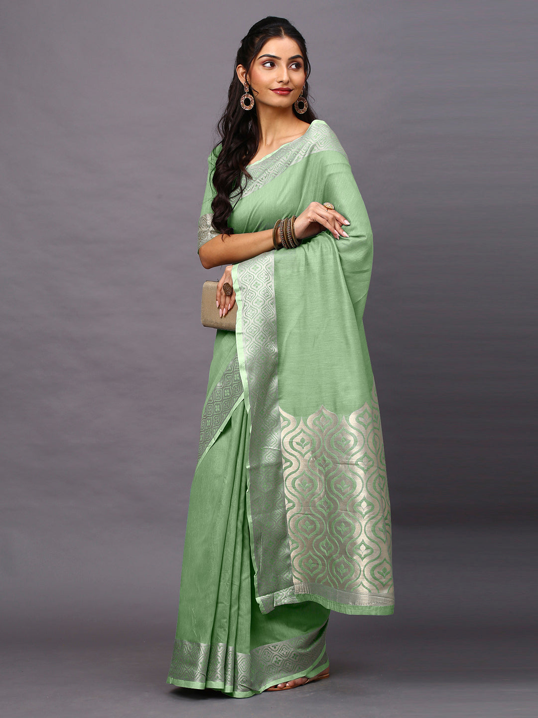 Linen Blend Green Woven Design Designer Saree With Blouse