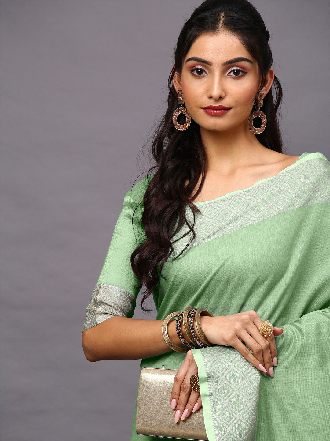 Linen Blend Green Woven Design Designer Saree With Blouse