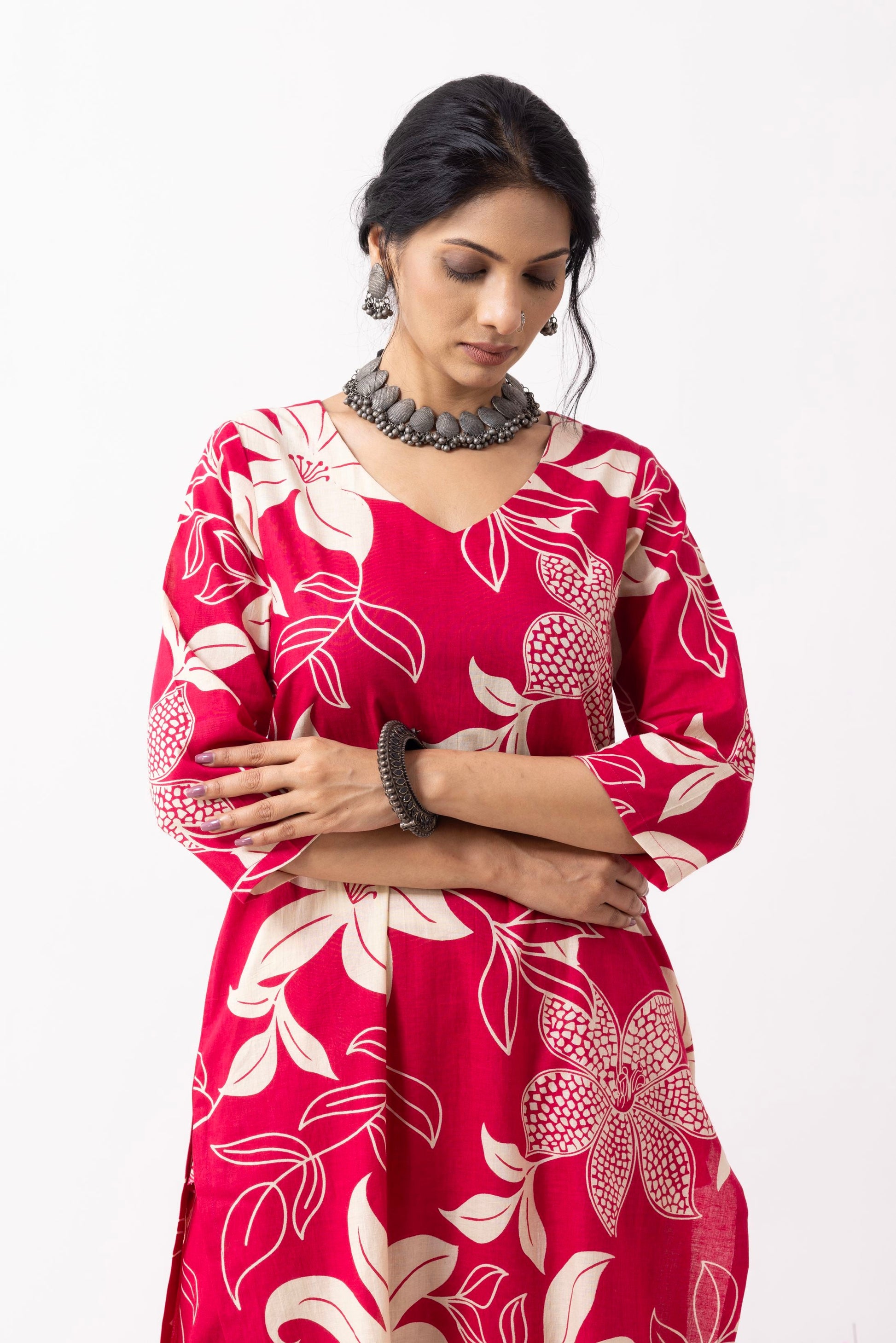Crimson Red Block Printed Mira Kurta Set (Set of 2)- IC