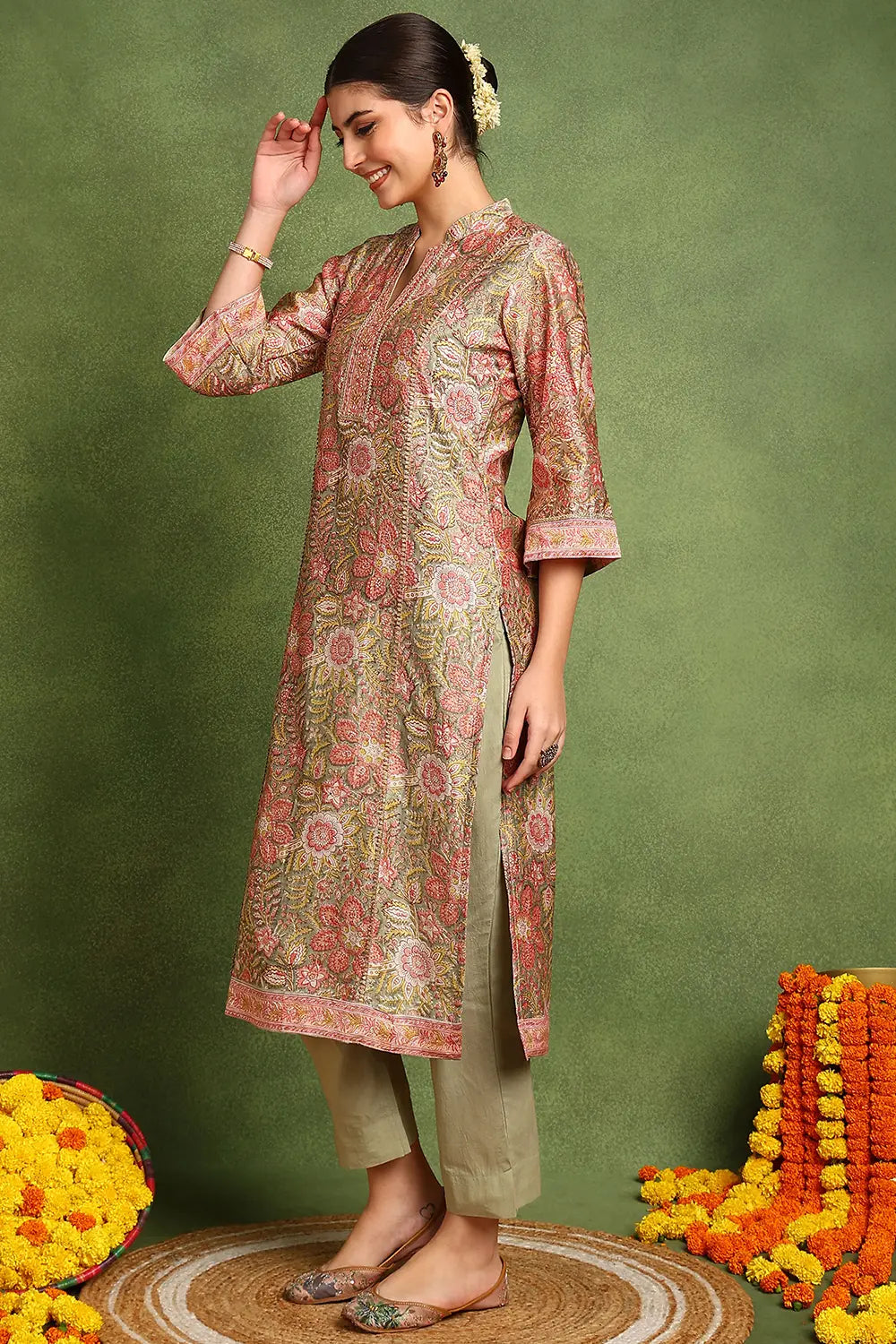 Green Chanderi Silk Kurta