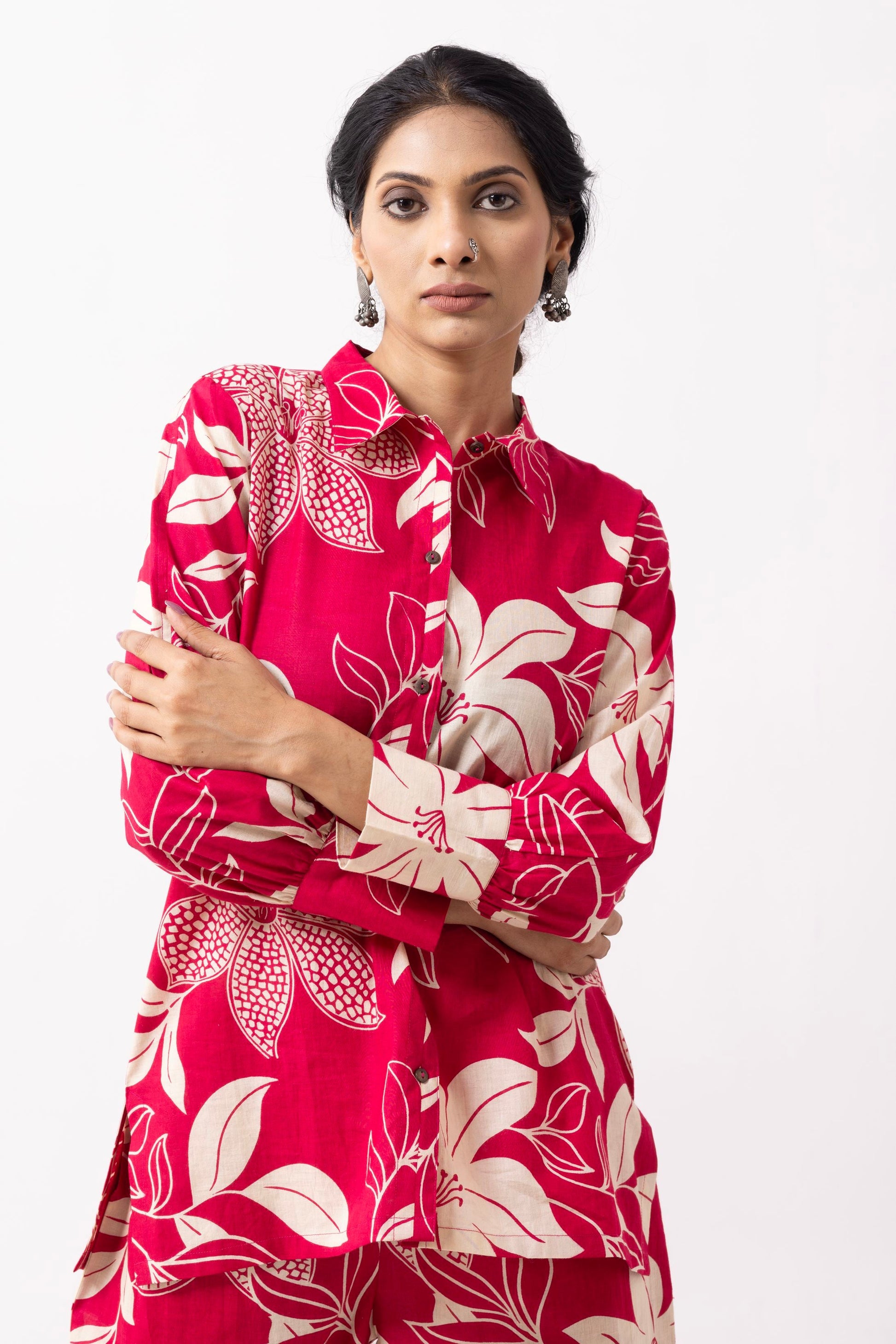 Crimson Red Block Printed Caroline Co-ord Set (Set of 2)- IC