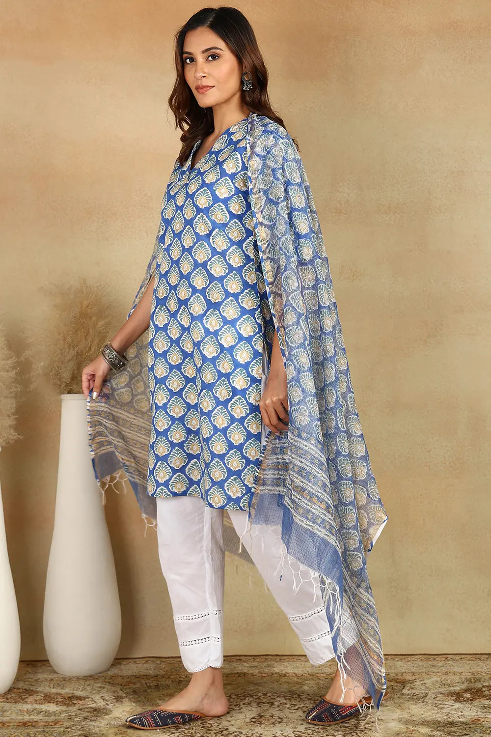 Blue Sanganeri Short Kurta