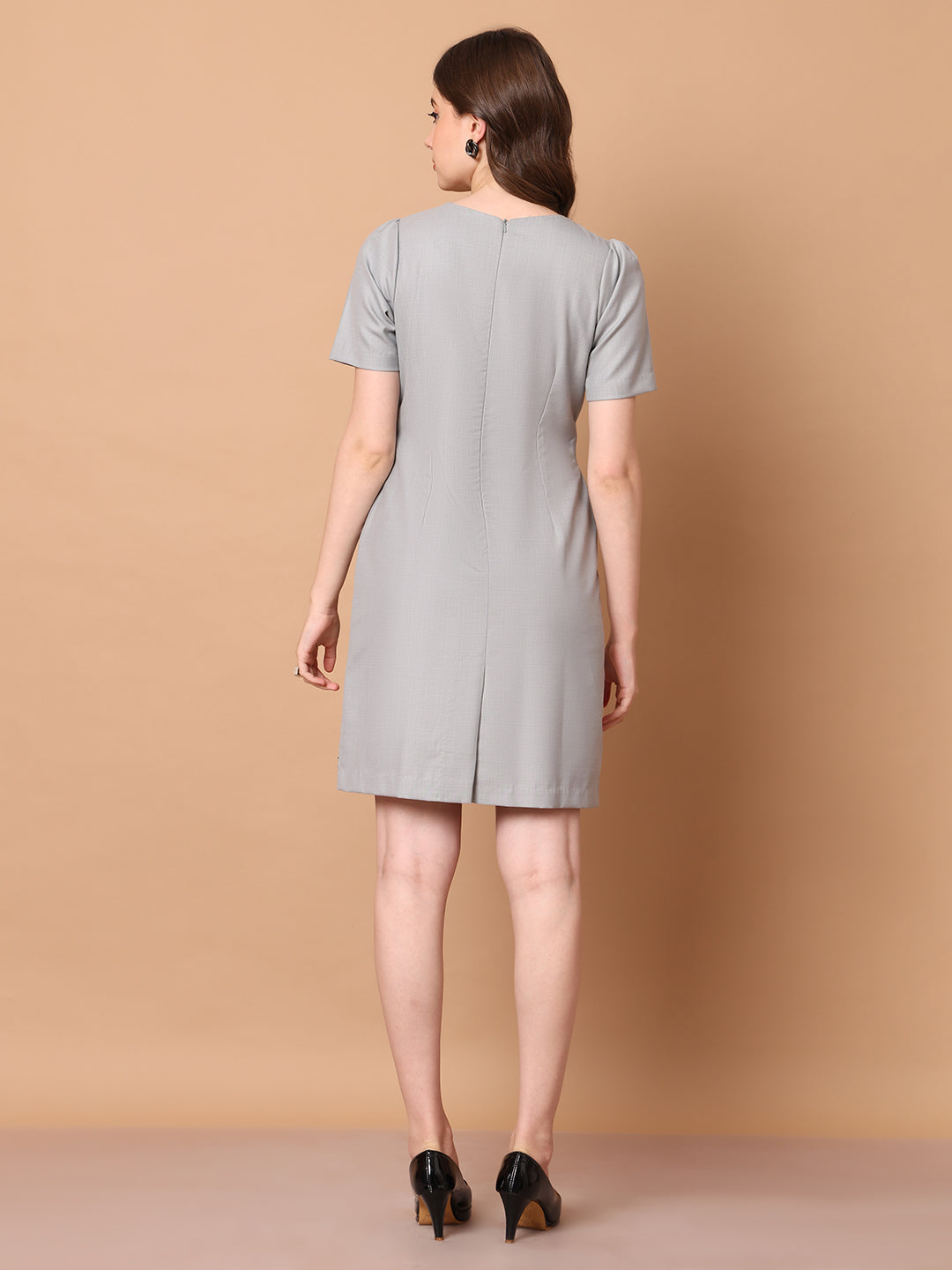 Exude Chic Revolution Suiting Fabric Front Button Shift Dress