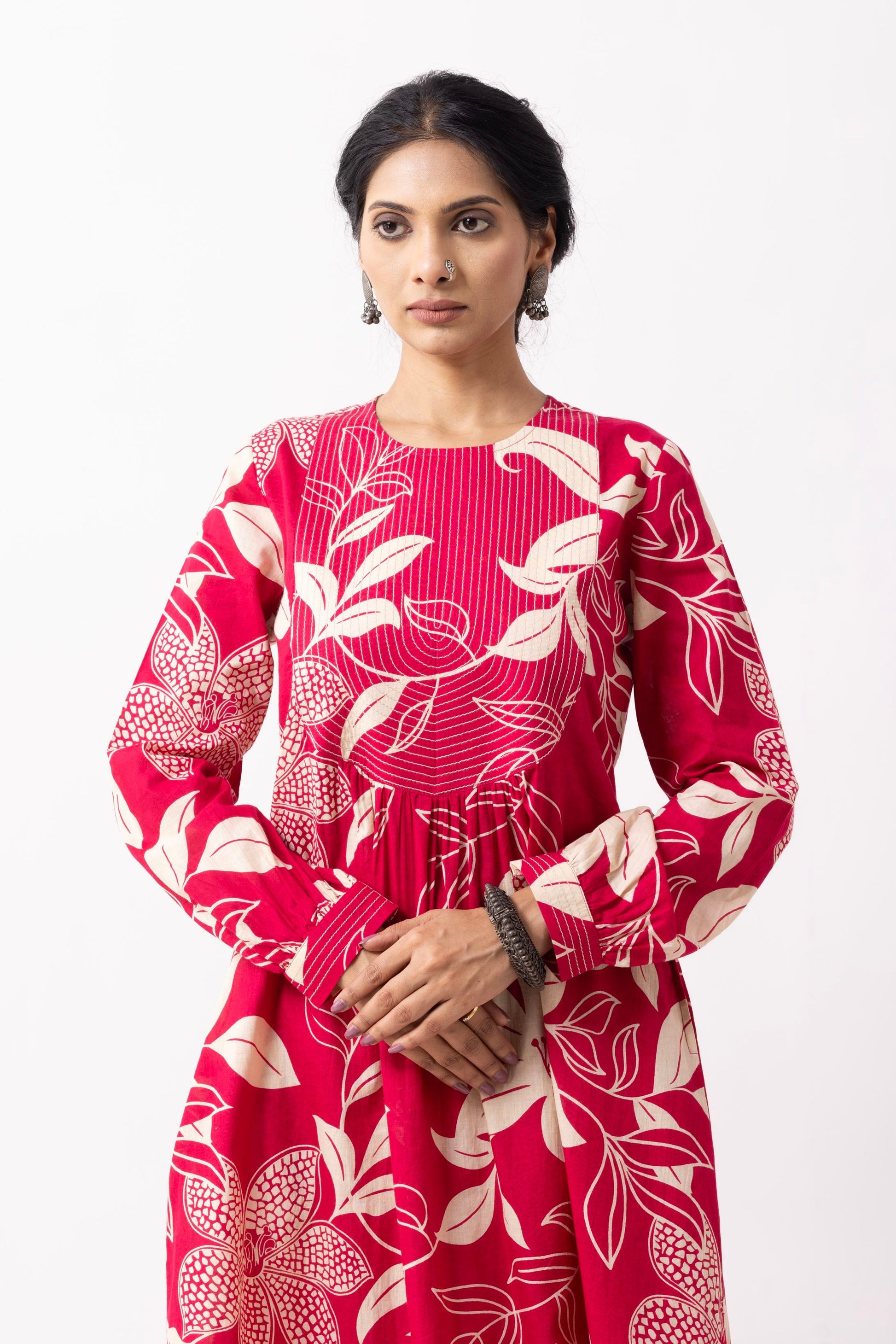 Crimson Red Block Printed Aadhira Kurta Set (Set of 2)- IC