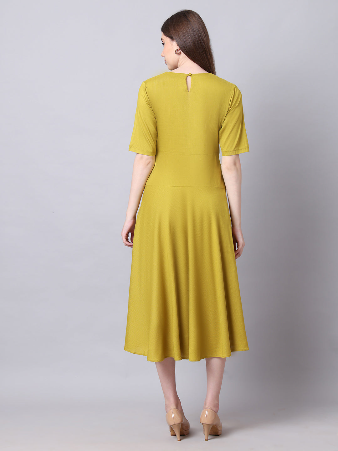 Exude Resilient Radiance Midi Flare Dress with Sleeves