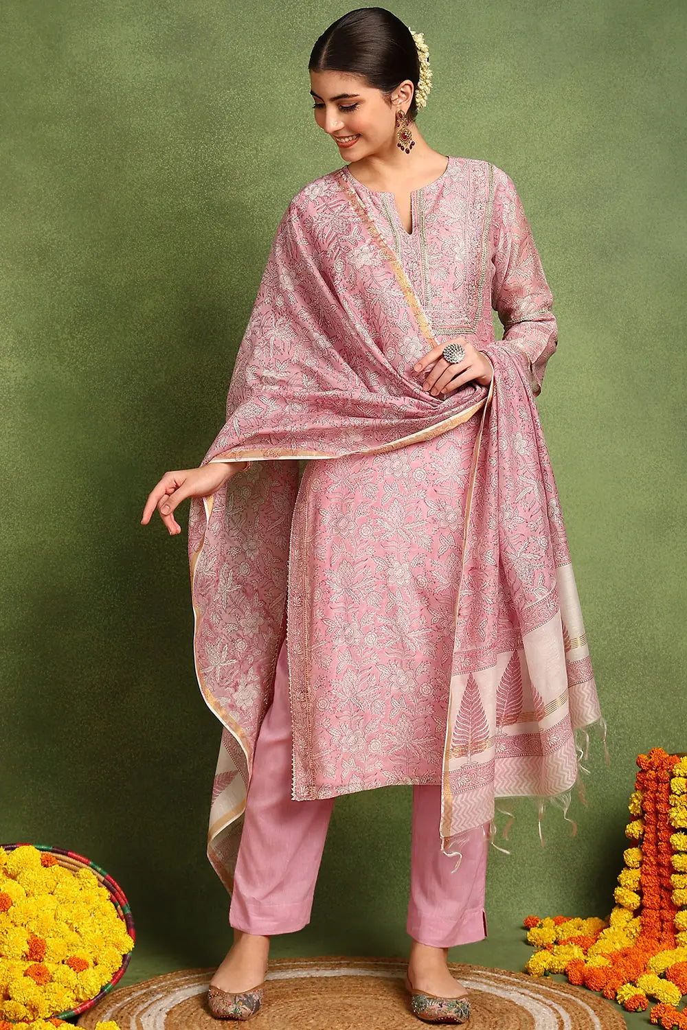 Pink Chanderi Silk Dupatta