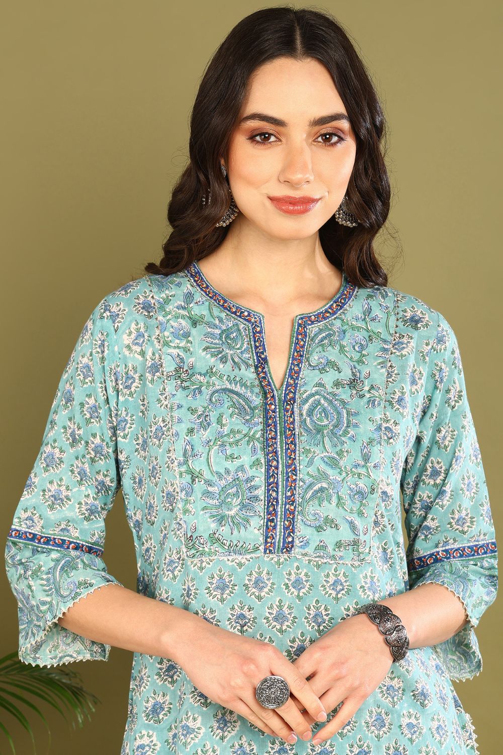 Blue Sanganeri Kurta Set (3pc)
