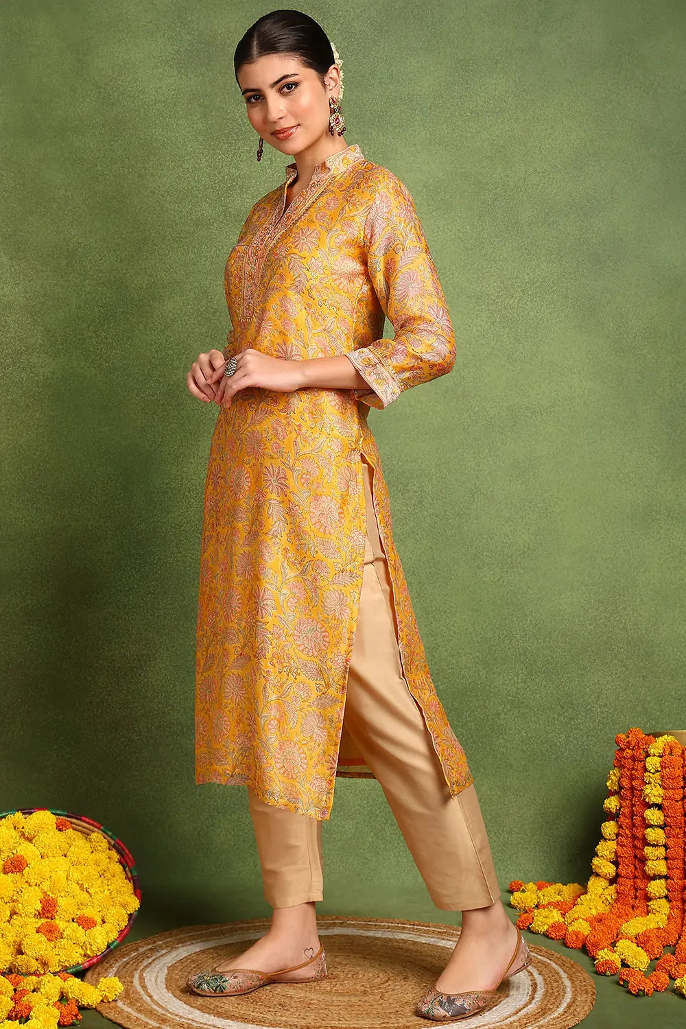 Yellow Chanderi Silk Kurta