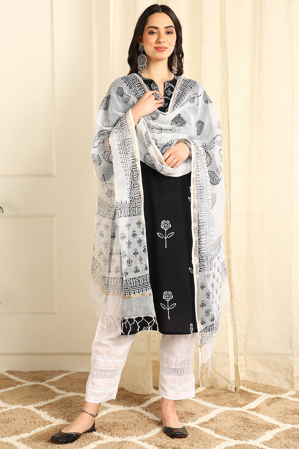 White/Black Kota Doria Dupatta