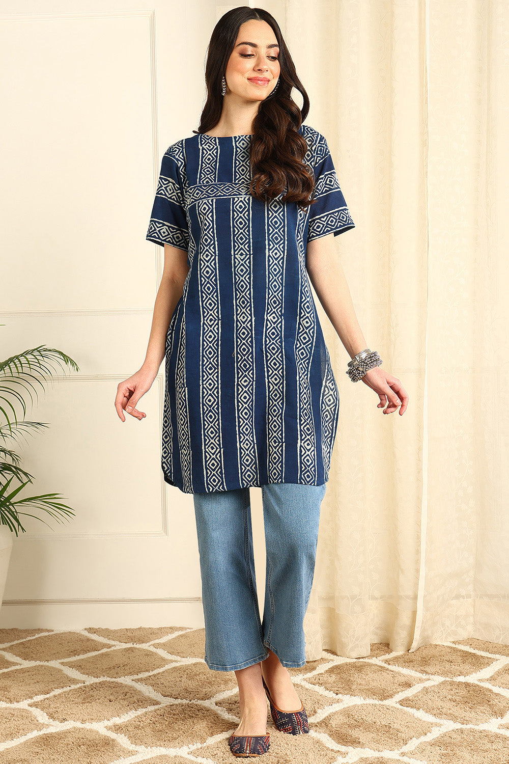 Indigo Blue Straight Cotton Short Kurta