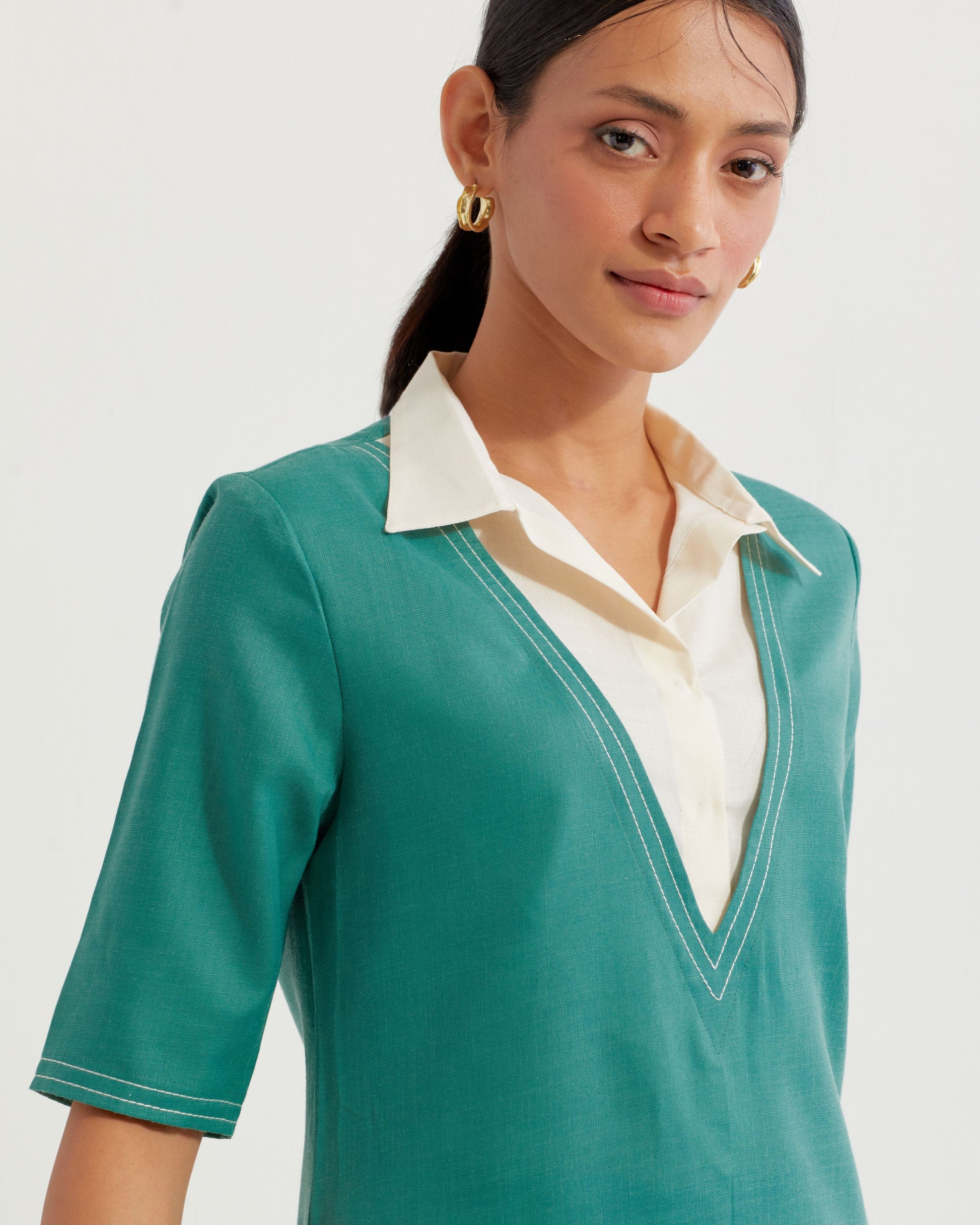 Green Collared Co-ord Set (Set of 2)- IC