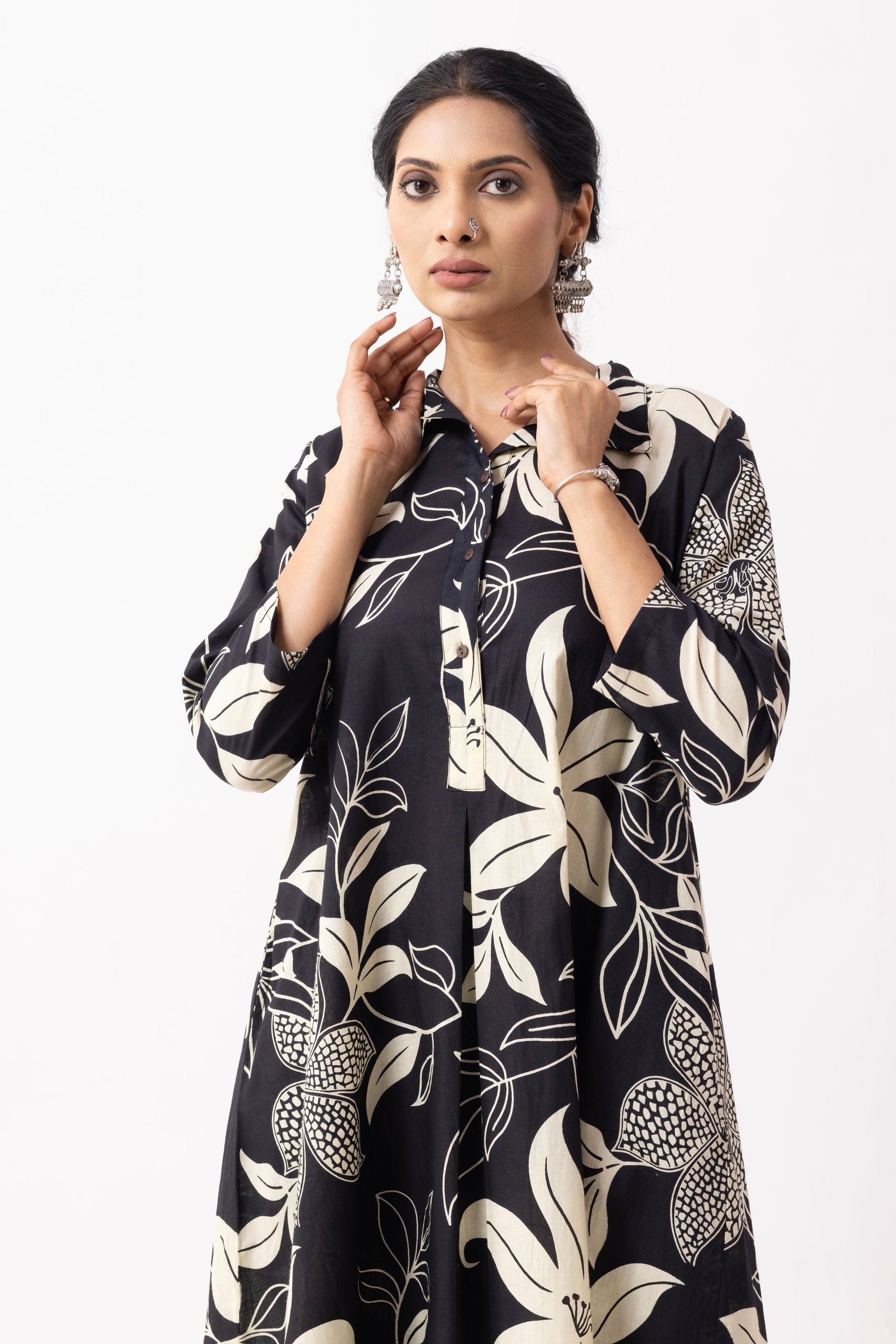 Black Block Printed Victoria Kurta Set (Set of 2)- IC