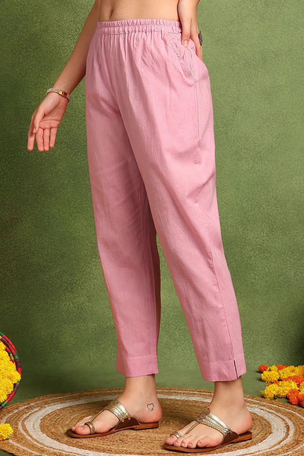 Pink Cotton Silk Farsi Pants