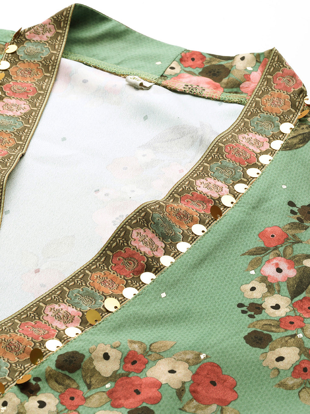 Plus Size Floral Printed Sequinned Kurta with Palazzos-AH